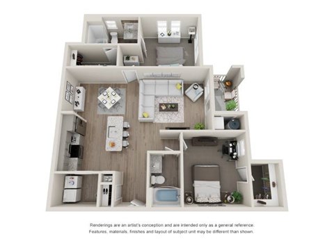 Floor plan for 2 beds, 2 baths, 1274 sqft
