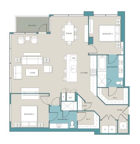 Floor plan for 2 beds, 2 baths, 1466 sqft