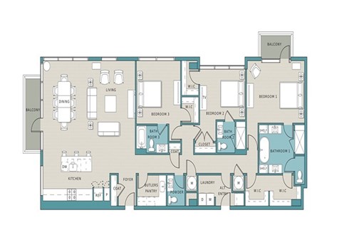 Floor plan for 3 beds, 3.5 baths, 2551 sqft