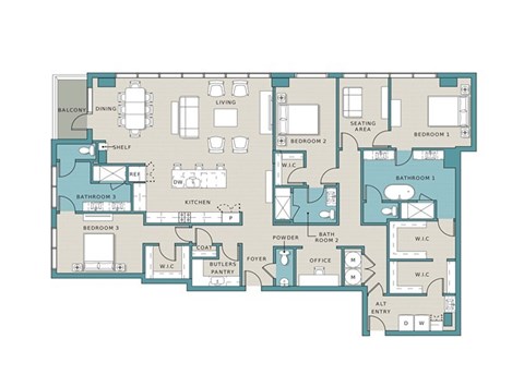 Floor plan for 3 beds, 3.5 baths, 2979 sqft