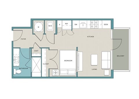 Floor plan for studio, 1 bath, 499 sqft