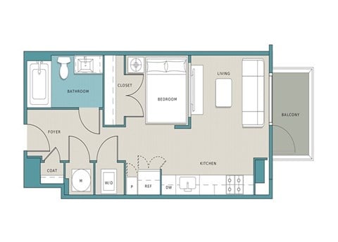 Floor plan for studio, 1 bath, 504 sqft