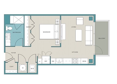 Floor plan for studio, 1 bath, 680 sqft