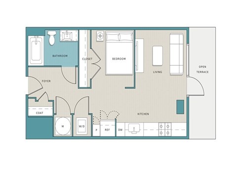 Floor plan for studio, 1 bath, 571 sqft