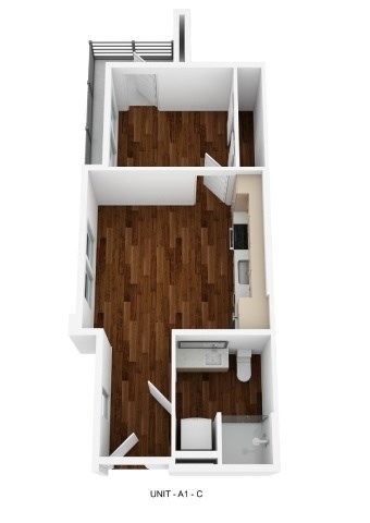 Floor plan for 1 bed, 1 bath, 446 sqft