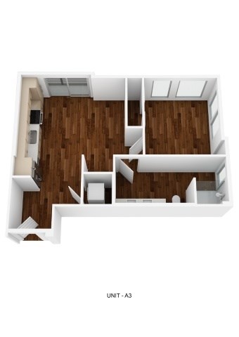 Floor plan for 1 bed, 1 bath, 535 sqft