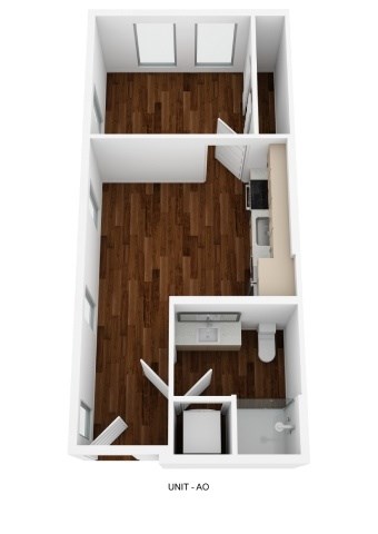Floor plan for studio, 1 bath, 410 sqft