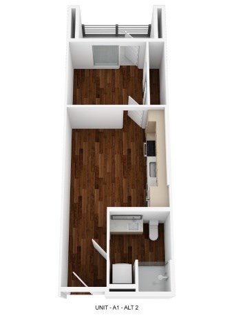 Floor plan for 1 bed, 1 bath, 416 sqft