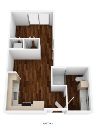 Floor plan for 1 bed, 1 bath, 417 sqft