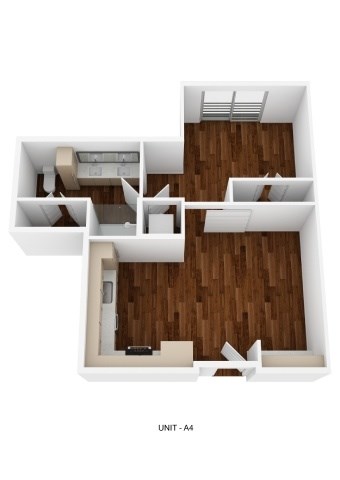Floor plan for 1 bed, 1 bath, 561 sqft