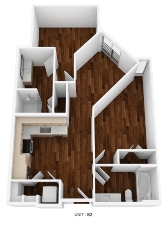 Floor plan for 2 beds, 2 baths, 763 sqft
