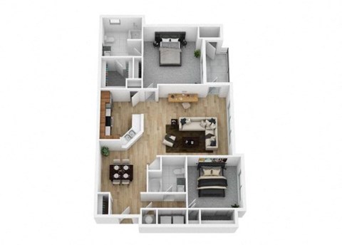 Floor plan for 2 beds, 2 baths, 1264 sqft