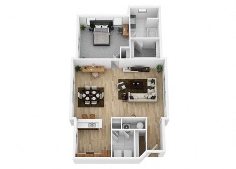 Floor plan for 1 bed, 1 bath, 950 sqft