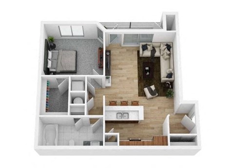 Floor plan for 1 bed, 1 bath, 750 sqft