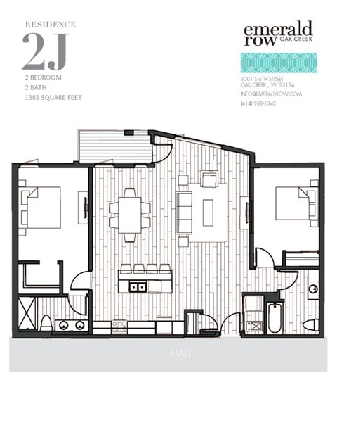 Floor plan for 2 beds, 2 baths, 1383 sqft
