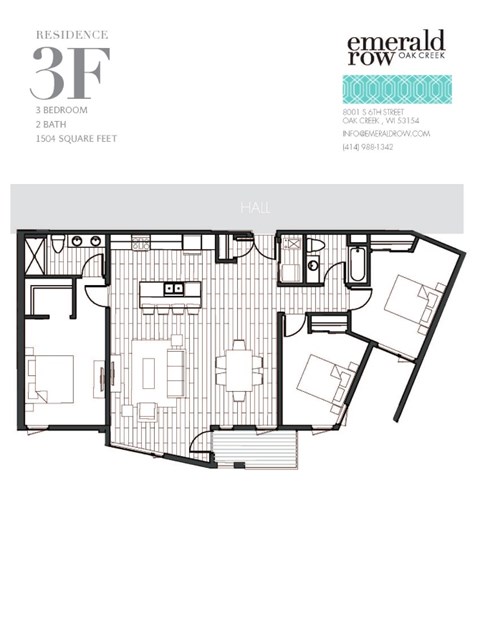 Floor plan for 3 beds, 2 baths, 1504 sqft