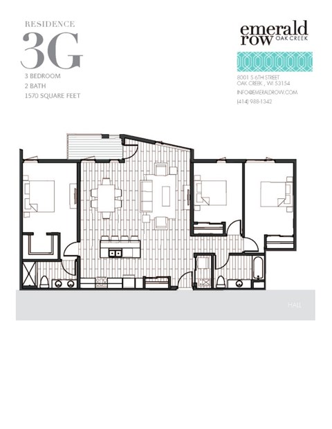 Floor plan for 3 beds, 2 baths, 1570 sqft