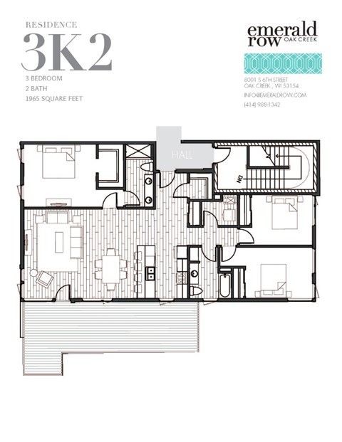 Floor plan for 3 beds, 2 baths, 1965 sqft