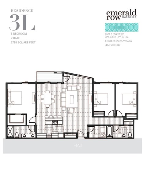 Floor plan for 3 beds, 2 baths, 1718 sqft