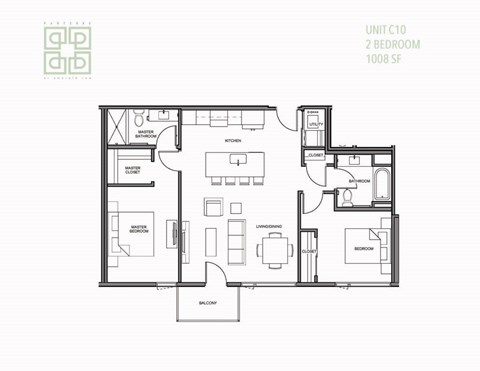 Floor plan for 2 beds, 2 baths, 1024 sqft