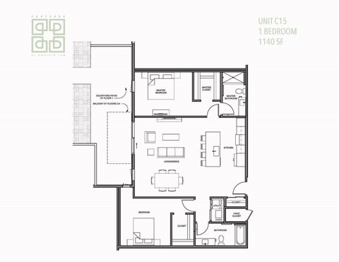 Floor plan for 2 beds, 2 baths, 1301 sqft