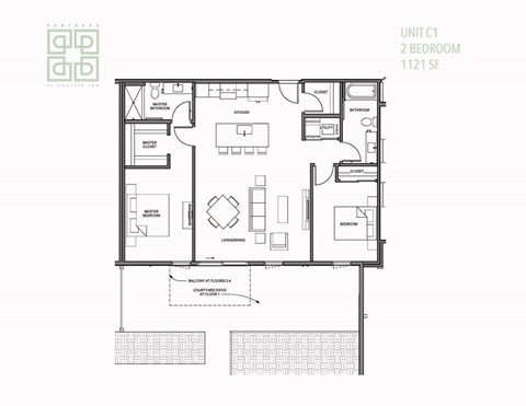 Floor plan for 2 beds, 2 baths, 1124 sqft