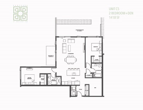 Floor plan for 2 beds, 2 baths, 1420 sqft