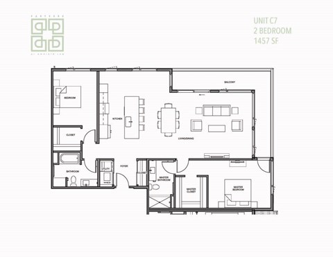 Floor plan for 2 beds, 2 baths, 1458 sqft