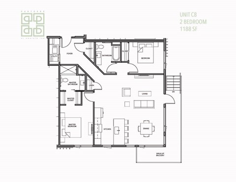 Floor plan for 2 beds, 2 baths, 1188 sqft