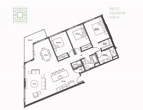 Floor plan for 3 beds, 2 baths, 1496 sqft