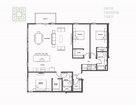 Floor plan for 3 beds, 2 baths, 1770 sqft