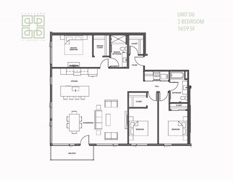 Floor plan for 3 beds, 2 baths, 1659 sqft