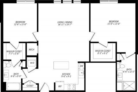 Floor plan for 2 beds, 2 baths, 1240 sqft