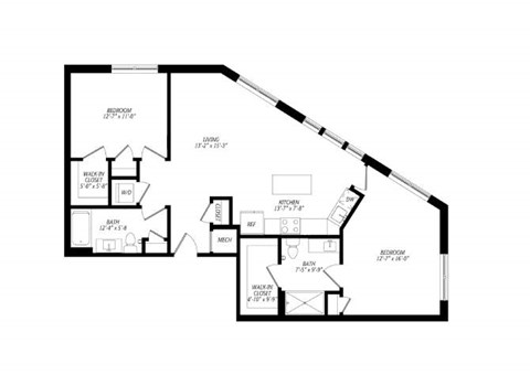 Floor plan for 2 beds, 2 baths, 1119 sqft