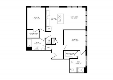 Floor plan for 2 beds, 2 baths, 1148 sqft