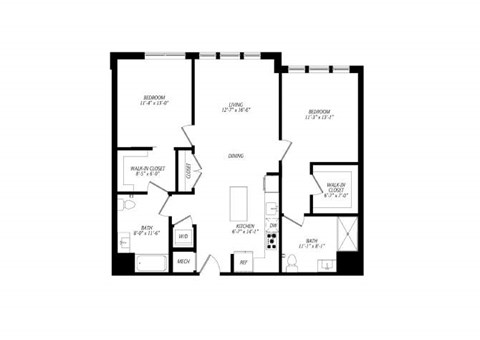 Floor plan for 2 beds, 2 baths, 1080 sqft