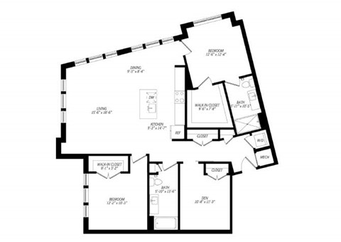 Floor plan for 2 beds, 2 baths, 1447 sqft