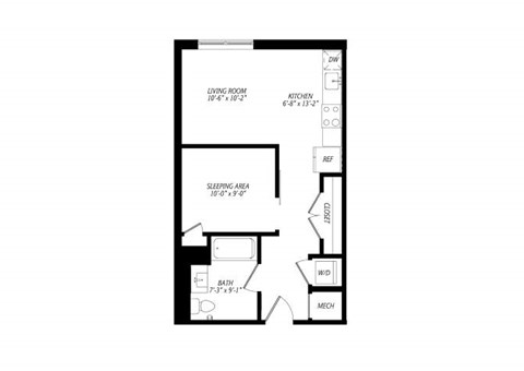 Floor plan for studio, 1 bath, 540 sqft
