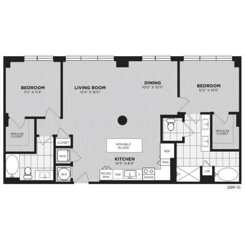 Floor plan for 2 beds, 2 baths, 1247 sqft