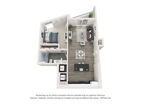 Floor plan for 1 bed, 1 bath, 797 sqft