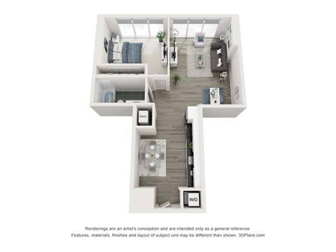 Floor plan for 1 bed, 1 bath, 790 sqft