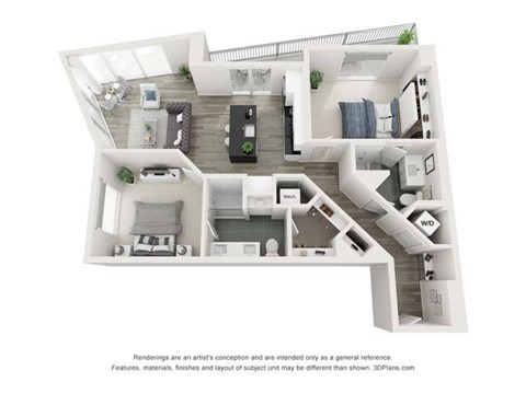 Floor plan for 2 beds, 2 baths, 1152 sqft