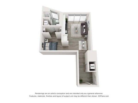 Floor plan for studio, 1 bath, 540 sqft