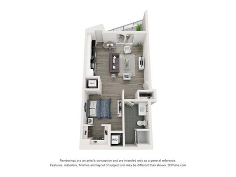 Floor plan for studio, 1 bath, 623 sqft