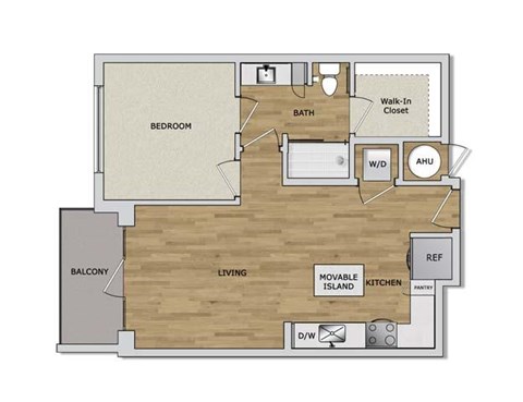 Floor plan for 1 bed, 1 bath, 690 sqft