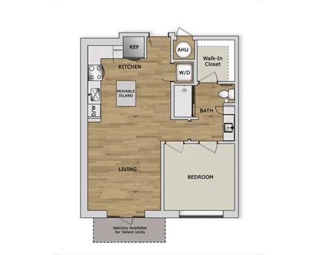 Floor plan for 1 bed, 1 bath, 721 sqft