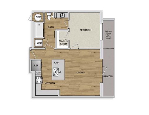 Floor plan for 1 bed, 1 bath, 774 sqft