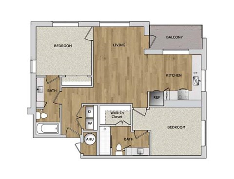 Floor plan for 2 beds, 2 baths, 1128 sqft