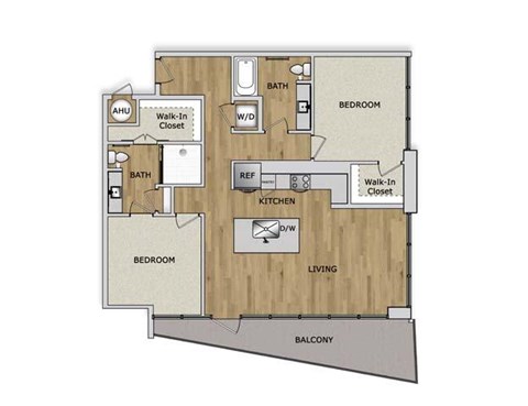 Floor plan for 2 beds, 2 baths, 1263 sqft