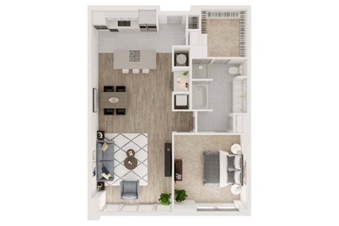 Floor plan for 1 bed, 1 bath, 1088 sqft